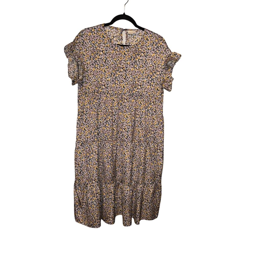Love Olive Co CottageCore Boho Hippie Dizzy Floral Flutter Sleeves Tiered Dress